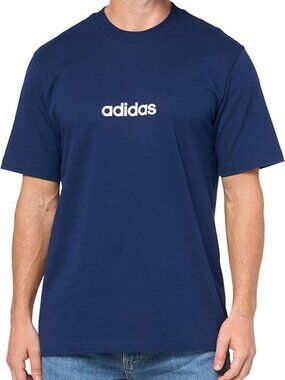 Adidas Mens Essentials Linear Single Jersey T-Shirt Dark Blue / White Large